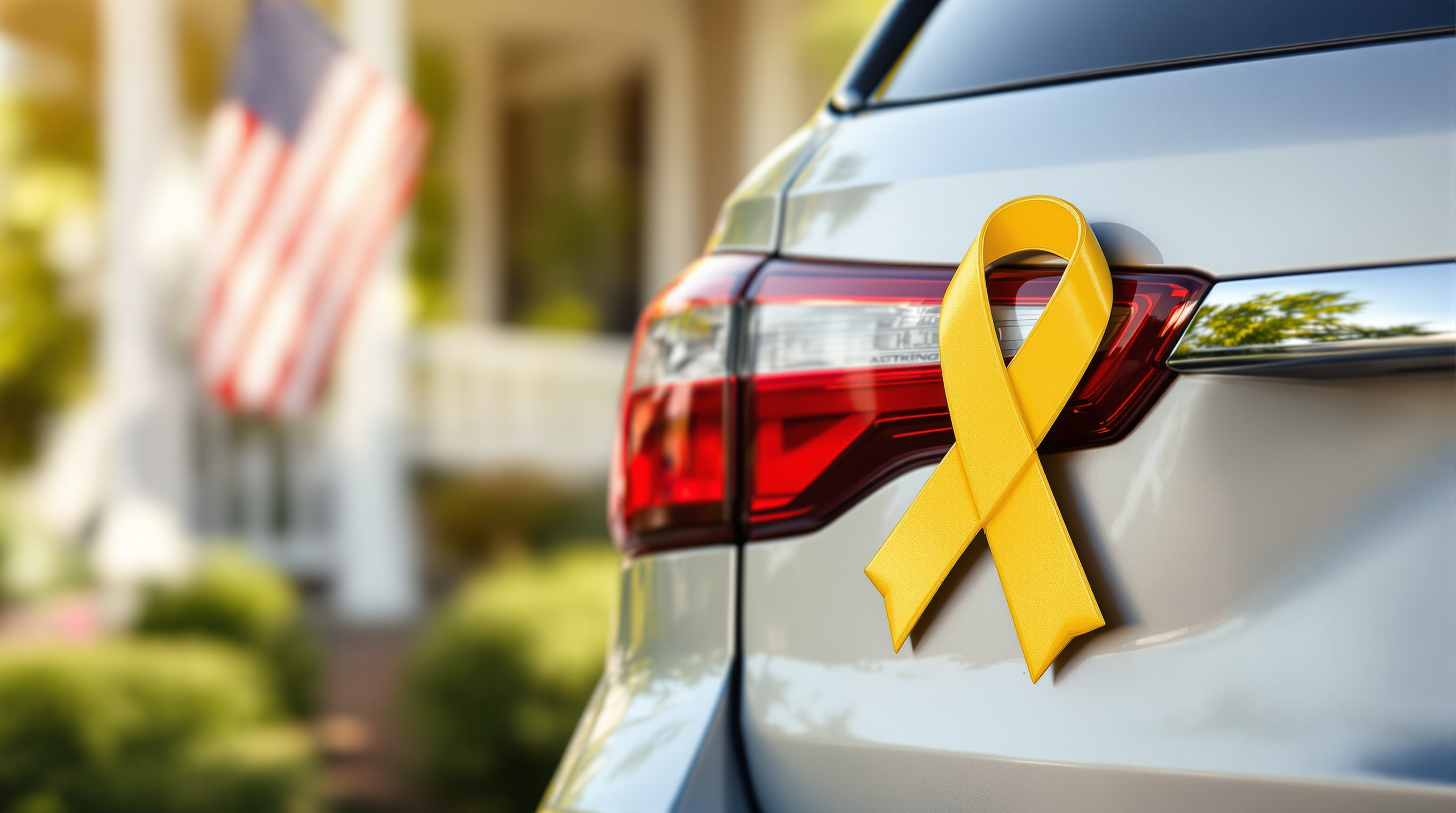Yellow ribbon car magnet displayed on the tailgate of an SUV