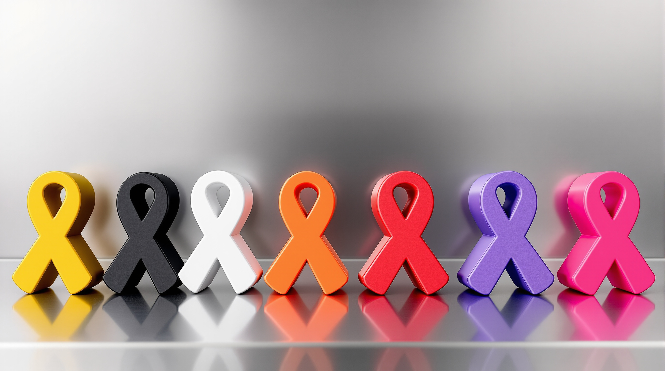Row of solid-color blank ribbon magnets on a steel counter